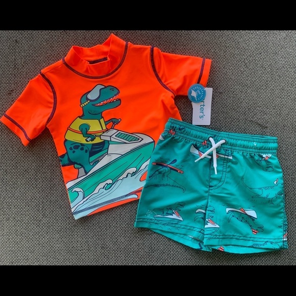 Carter's Other - NWT carters boys 18 month two piece rash guard and trunks dinosaur